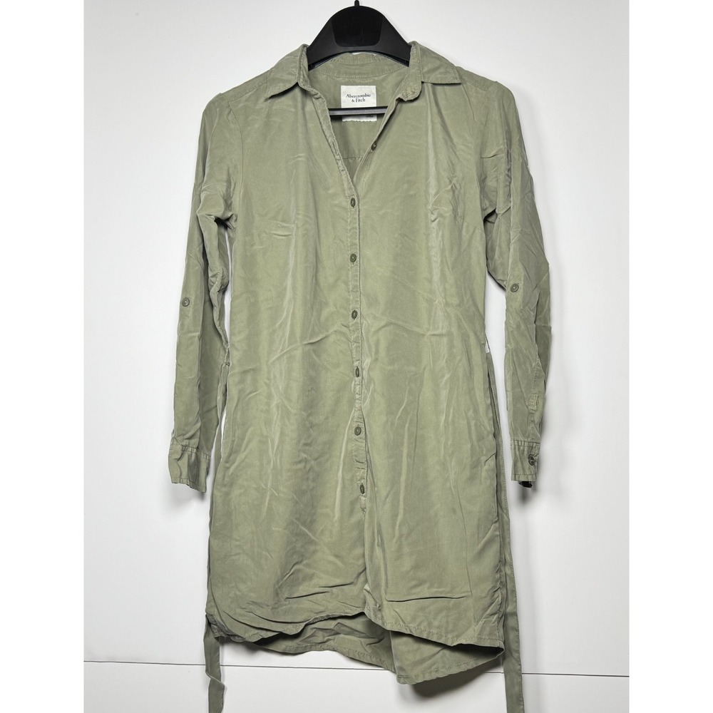 Abercrombie & Fitch Shirt Dress Womens XS Olive Green High Low Hem Belted Waist